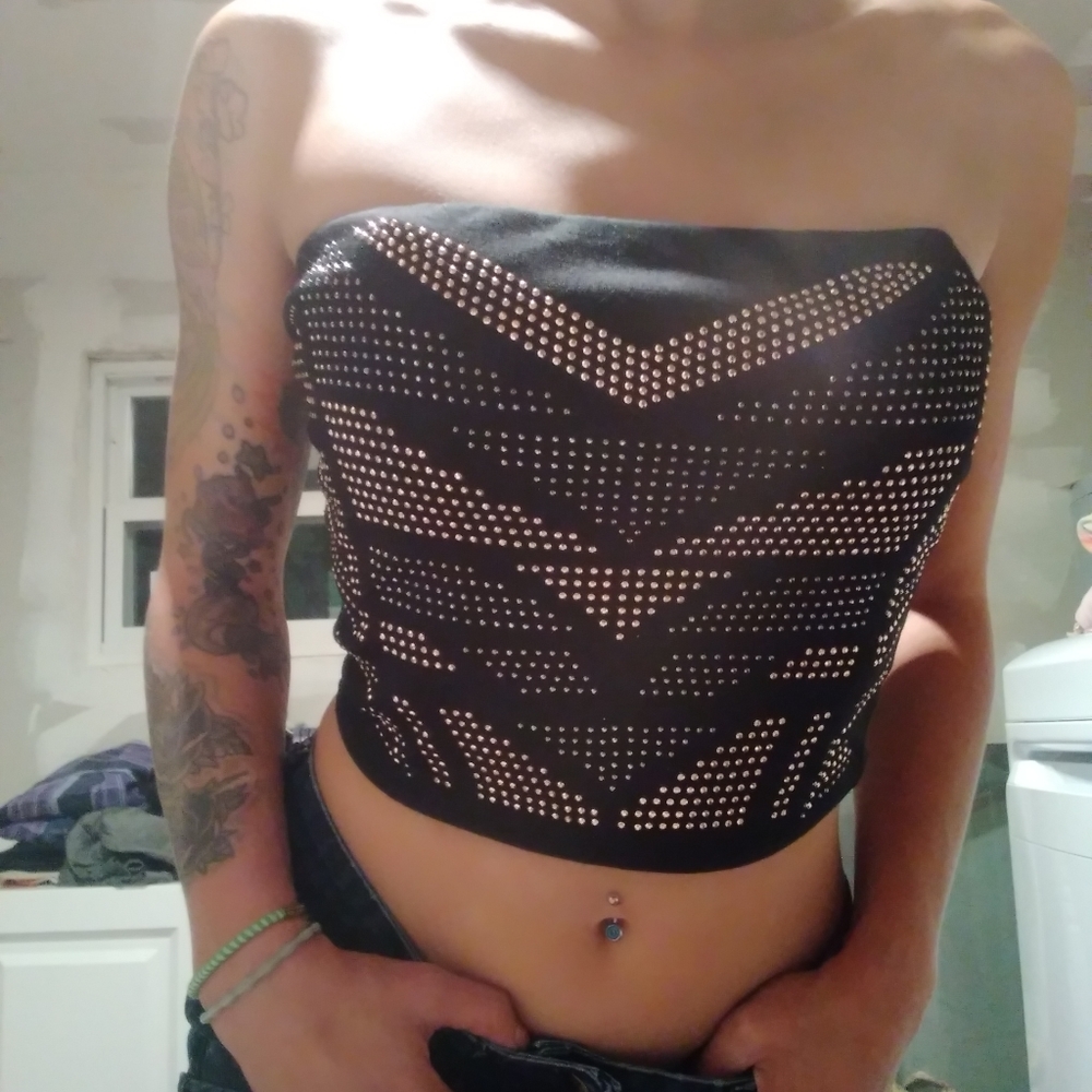 Black sequined crop tube top